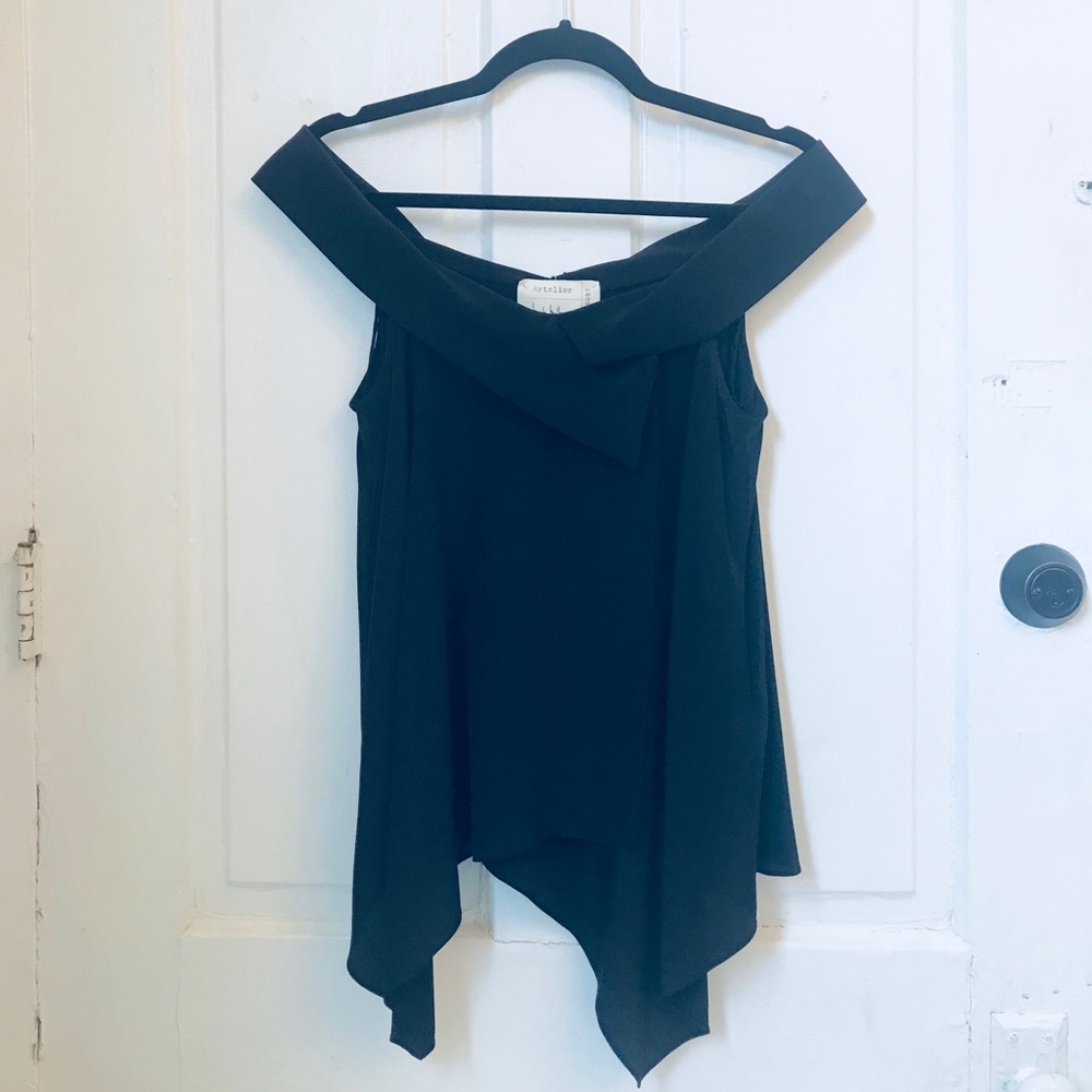 Atelier Nicole Miller Off Shoulder Black Silk Top